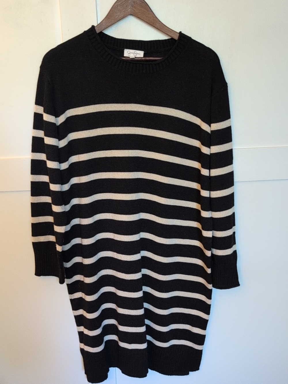 Jessica Simpson Black and Cream Striped Crewneck Sweater